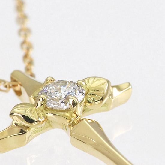 K18 心葉 ダイヤモンド 0.1ct 葵×クロスネックレス 18金イエロー