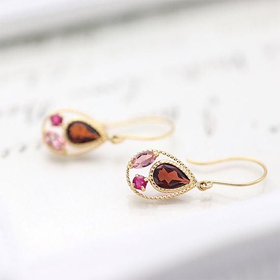 アクセサリーのプレゼント K18YG ガーネット＆ルビー＆ピンク