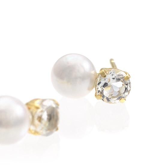 k18ホワイトゴールド本真珠×ホワイトトパーズピアス