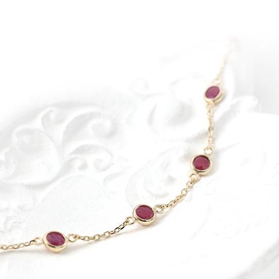 7月誕生石のアクセサリー K10YG ルビー ステーションネックレス 7月誕生石のアクセサリー K10YG ルビー ステーションネックレス