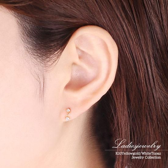 1月誕生石のアクセサリー K10YG ホワイトトパーズ ピアス 10金イエロー