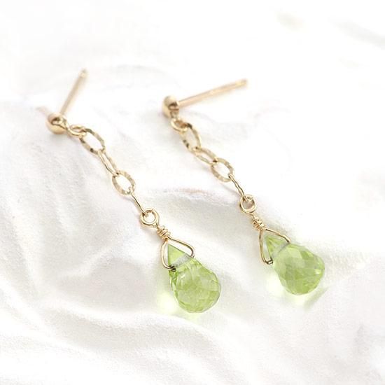 アクセサリーのプレゼント K10YG ペリドット ティアドロップ