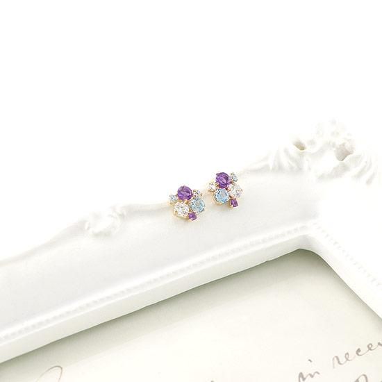 アクセサリーのプレゼント K10YG ブルートパーズ＆アメジスト＆ジルコニア ピアス 10金イエローゴールド|ギフト専門通販【ジュエリーローラ公式】