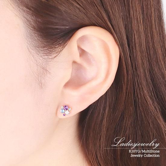 ベリテ ピアス ブルートパーズ アメジスト メレダイヤ K10