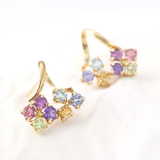 アクセサリーのプレゼント K18YG マルチストーン ピアス 18金イエロー