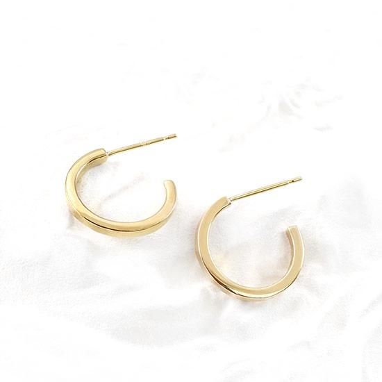 彼女へのプレゼント K18YG 半円フープ ピアス 18金イエローゴールド