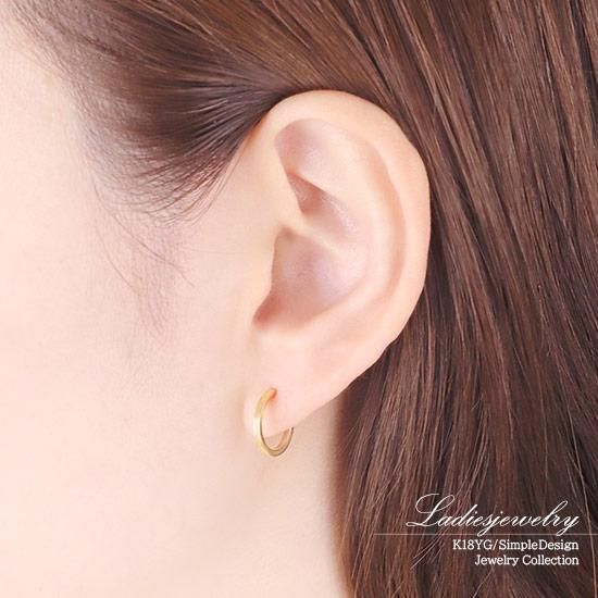 彼女へのプレゼント K18YG 半円フープ ピアス 18金イエローゴールド