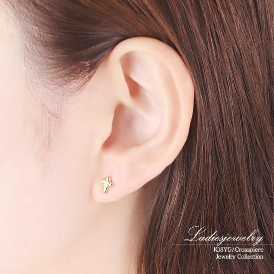 彼女へのプレゼント K18YG クロスモチーフ ピアス 18金イエロー