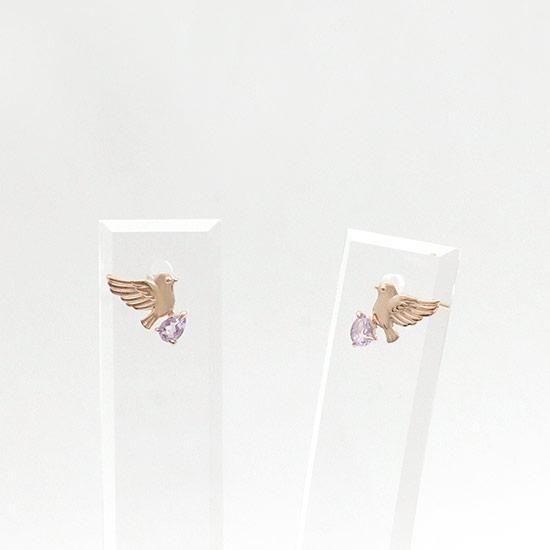 K10PG 小鳥モチーフ ライトアメジストピアス プレゼントに