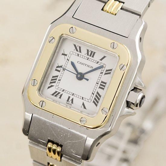 Cartier ゴールド シルバー 時計　置き時計　アンティーク カルティエ Cartier｜サントスカレ SM｜自動巻き・1970年代製