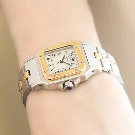 Cartier ゴールド シルバー 時計　置き時計　アンティーク カルティエ Cartier｜サントスカレ SM｜自動巻き・1970年代製