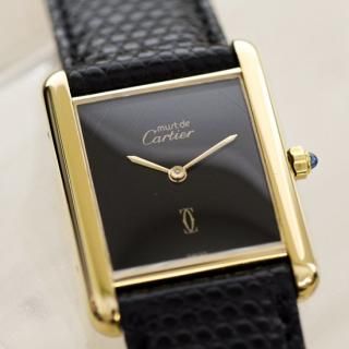<img class='new_mark_img1' src='https://img.shop-pro.jp/img/new/icons47.gif' style='border:none;display:inline;margin:0px;padding:0px;width:auto;' />Cartier カルティエ｜マストタンク LM｜ブラック クォーツ・1980年代製｜メンズ アンティーク時計