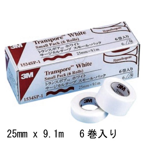 トランスポア　ホワイト　サージカルテープ　スモールパック　 25mm×9.1m 6巻入　 - ANTENNA