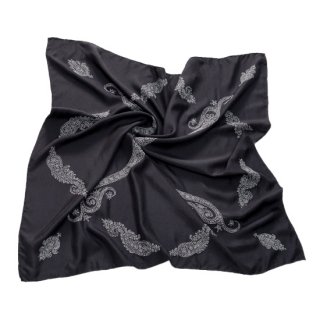 【送料無料】シルク ニードル手刺繍スカーフ 90cm×90cm(ブラック) 