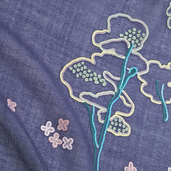 ウール&シルク 手刺繍ストール 60cm×190cm(ネイビー) S