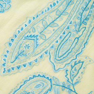 【送料無料】TARA BLANCA オリジナルプリント＆ アリー手刺繍 ストール(アップルグリーン / ターコイズ)