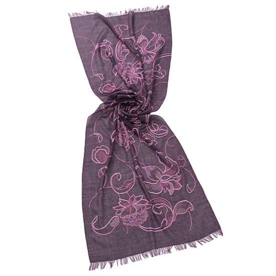 【13%OFF】ウール&シルク アリー手刺繍ストール 60cm×190cm(ダークパープル) S-WTA3021_0123 - TARA BLANCA OFFICIAL ONLINE STORE