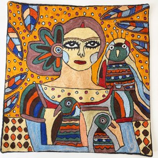 Frida Kahlo フリーダ・カーロ 手刺繍クッションカバー 45cm×45cm(オレンジ) R-RA4545FC_0298_ORANGE