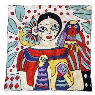 【20%OFF】Frida Kahlo フリーダ・カーロ 手刺繍クッションカバー 45cm×45cm(ホワイト) R-RA4545FC_0298_white