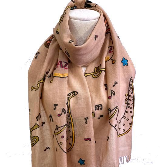 JAZZ柄 ウール/シルク アリー手刺繍ストール 40cm幅(ベージュ) S JAZZ柄 ウール/シルク アリー手刺繍ストール 40cm幅(ベージュ) S