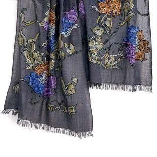 フラワーモチーフ 薄手ウール&シルク アリー手刺繍ストール フラワーモチーフ 薄手ウール&シルク アリー手刺繍ストール