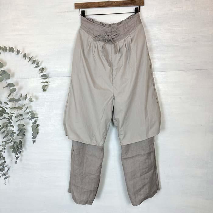 【新品】08mab ゼロハチマブ リネンペチ風パンツ グレー 08Mab サロペット パンツ 9番手 リネン カシュクール ウエスト