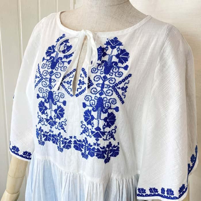 45R クロスステッチ刺繍のワンピース セール】【ジュニア対応】クロス刺繍ワンピース（ワンピース