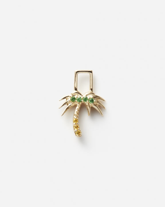 Palm Tree EarWish with tsavorites and yellow sapphires in 14ct yellow gold | ツァボライトイエローサファイア チャーム