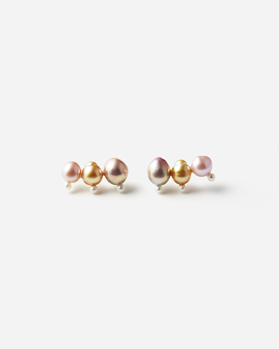 Triple Pearls Earrings with Baby Pearls |  淡水パール 南洋パール ピアス