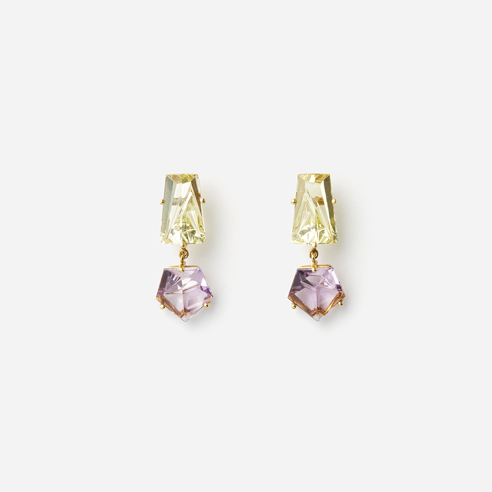 MISUI（ミスイ）KLAR Golden Beryls Amethysts Drop Earrings | アクア