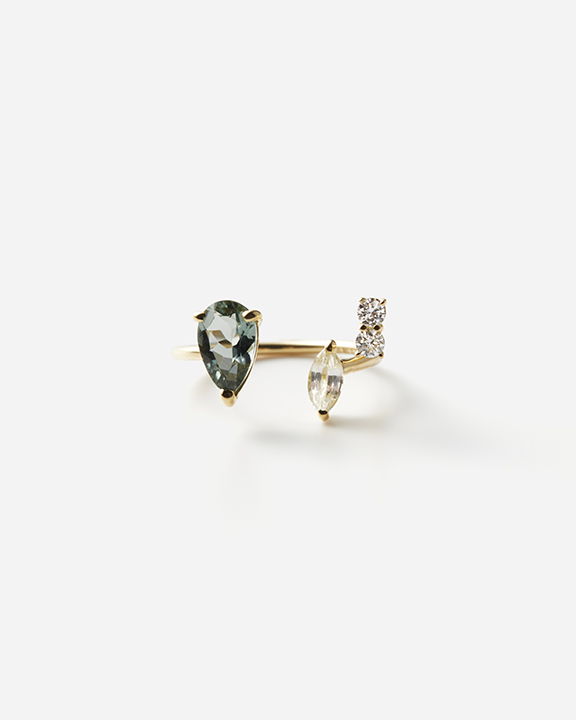 Green Tourmaline, White Sapphire, Diamond Ring | グリーントルマリン  ホワイトサファイア ダイヤモンド リング