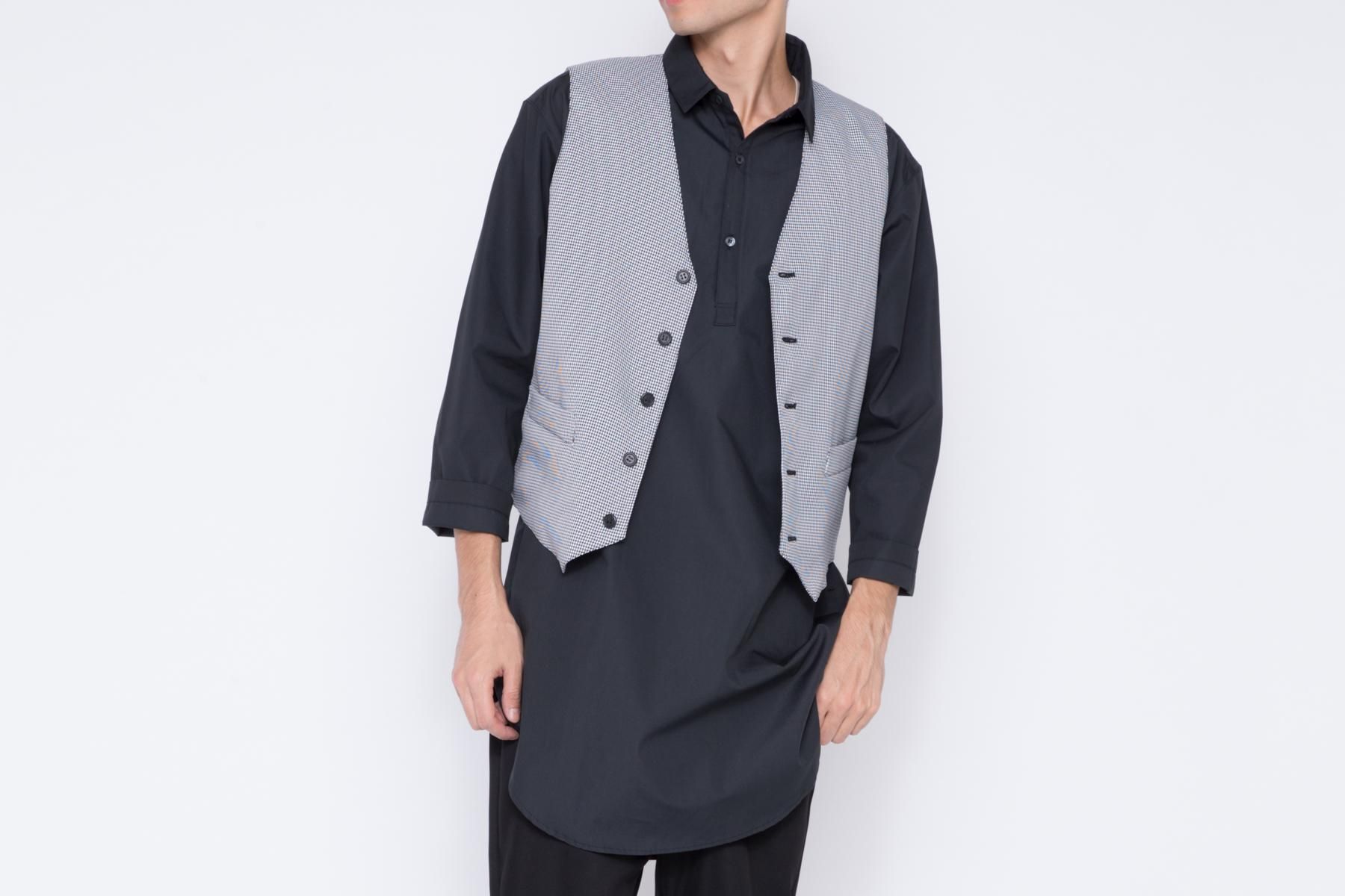 ベスト千鳥柄後ファスナーユニセックス｜スズショウ・アンナ