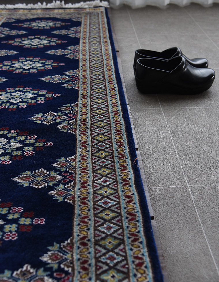パキスタン緞通 手織 ウール 絨毯 10×20 ブルー系 ランナー 幅広玄関 