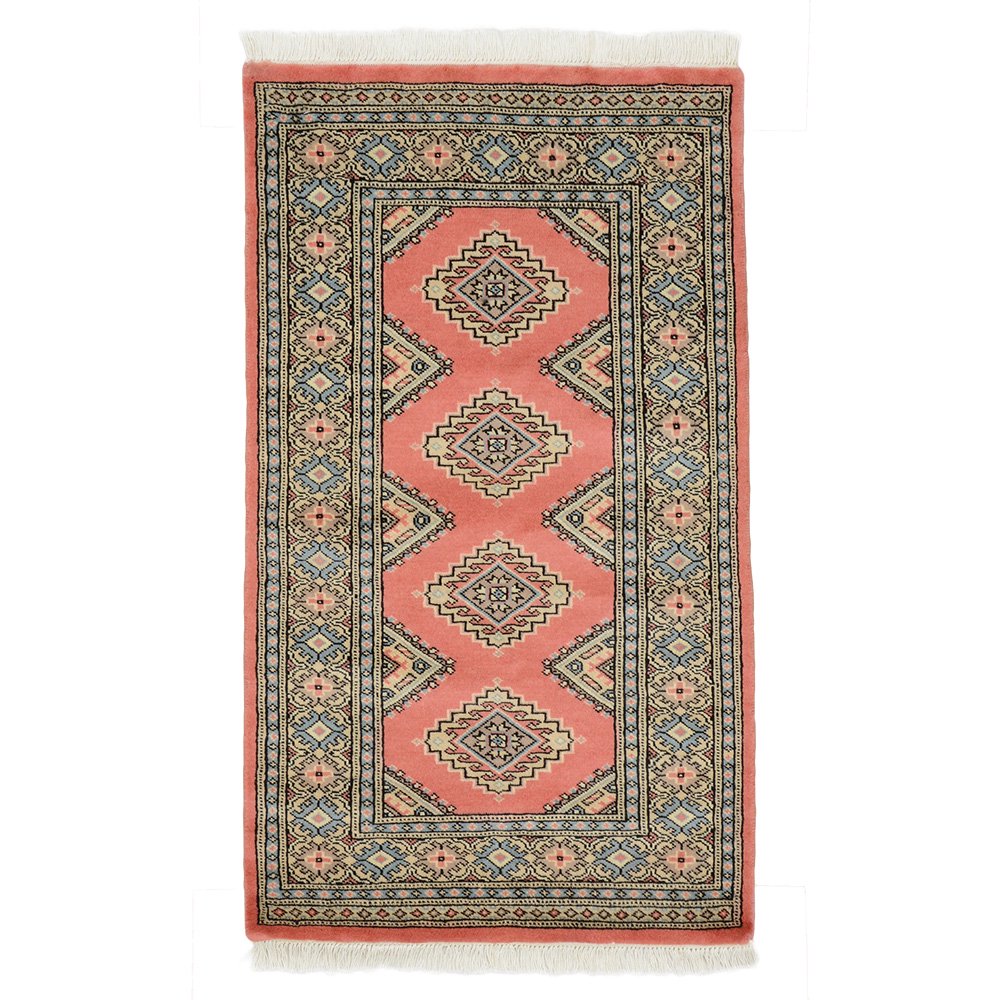パキスタン 手織 ウール 絨毯 9×16 ピンク系 玄関マットサイズ 約71 