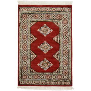 パキスタン 手織 ウール 絨毯 9×16  レッド系 玄関マットサイズ 約63×94cm