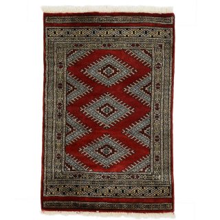 手織 ウール パキスタン絨毯 9×16 玄関マットサイズ 約60×92cm レッド系 