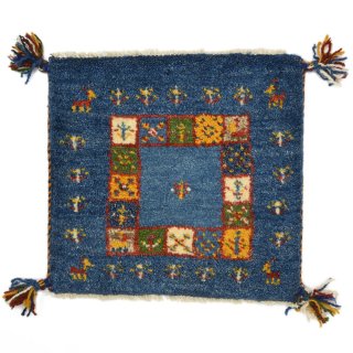 ペルシャンギャッベ ブルー系 座布団サイズ 約42×39cm