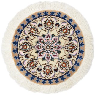 ペルシャ絨毯 ナイン 円形 座布団サイズ マット シート 直径約40cm ベージュ