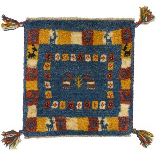 ペルシャンギャッベ 座布団サイズ 約40×40cm ブルー系