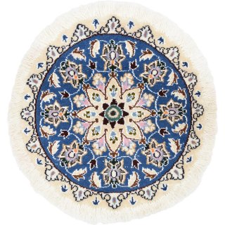 ペルシャ絨毯 ナイン 円形 座布団サイズ マット シート 直径約40cm ブルー系