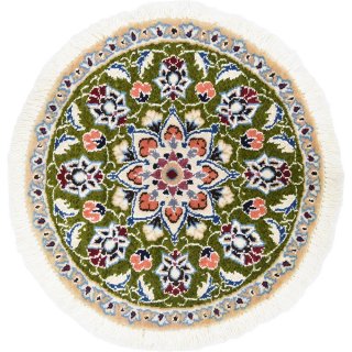 ペルシャ絨毯 ナイン 円形 座布団サイズ マット シート 直径約40cm グリーン系