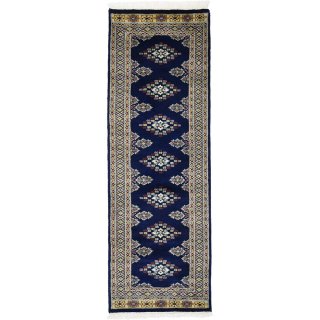 パキスタン緞通 手織 ウール 絨毯 10×20  ブルー系 ランナー 幅広玄関マット 廊下敷きサイズ 約62×182cm