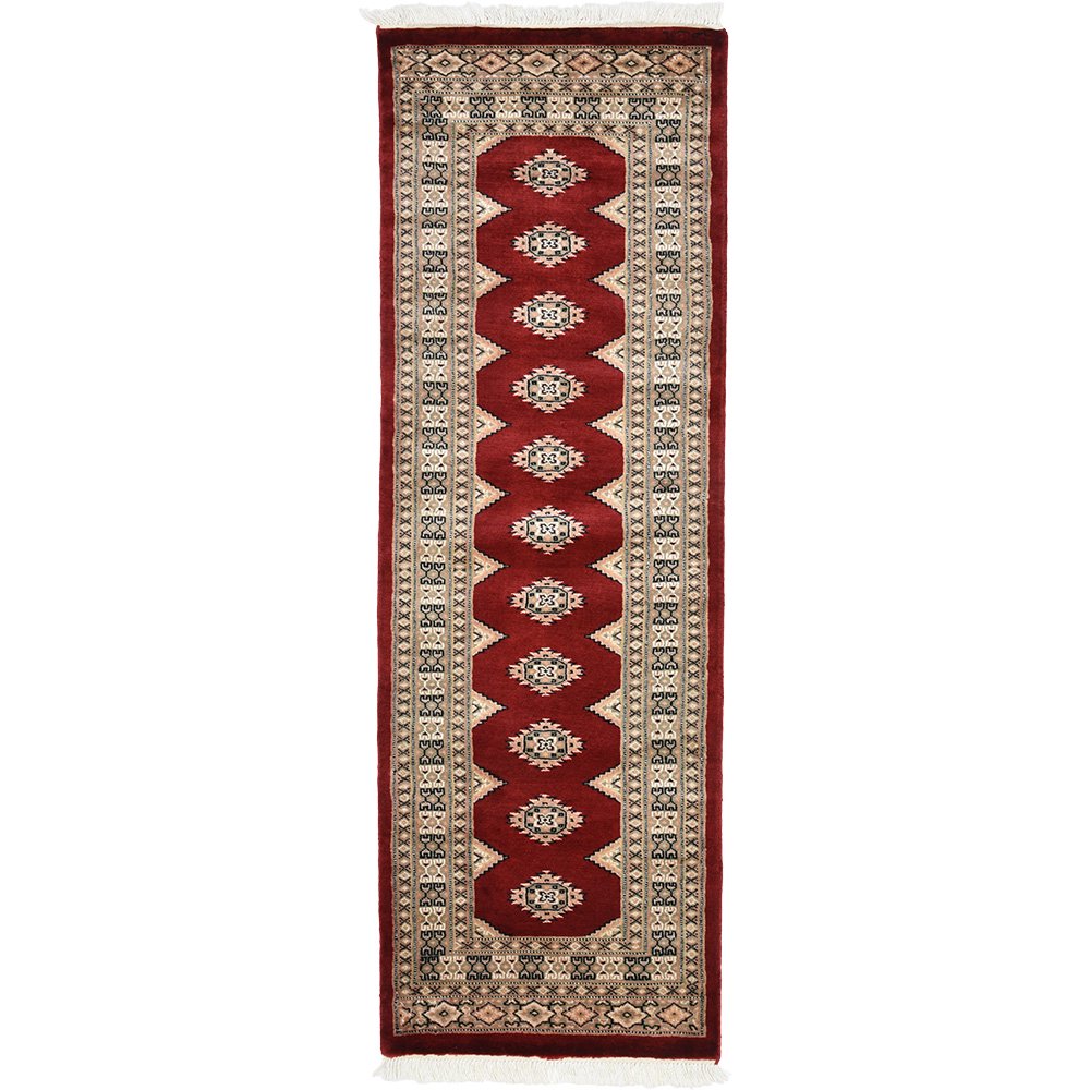 パキスタン緞通 手織 ウール 絨毯 10×20 赤系 ランナー 幅広玄関マット 