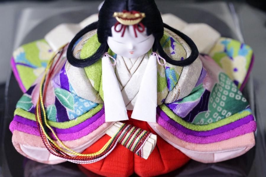 雛人形 おひなさま 木目込み 鈴木賢一 以和喜 時代裂 黄緑鳥柄 雛人形 おひなさま 木目込み 鈴木賢一 以和喜 時代裂 黄緑鳥柄