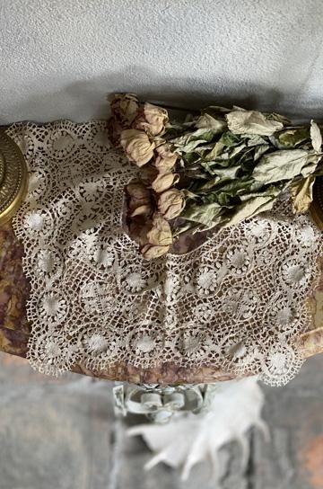 アンティークブリュッセル デュセス＆ポワンドガーズレース付け襟 三つ葉と小花と葉 アンティークレース ブリュッセル ミックスレース 付け襟