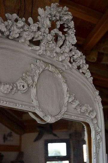 リボンとローズカーヴィングのアンティークミラー【パディントン