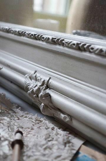 アンティーク　ミラー　ROSE リボンとローズカーヴィングのアンティークミラー【パディントン