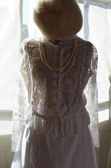 1900年初期ごろのアンティークレースブラウス チュールレース×手