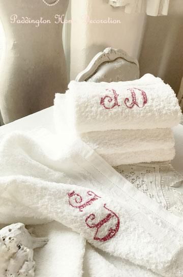 リネン ホワイトクロス イニシャル刺繍 フランスアンティーク 手