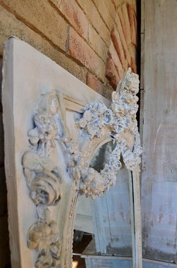 トールペイント(ローズマリング)ミラー特大 ローズガーランド装飾のモールディングミラー【パディントン